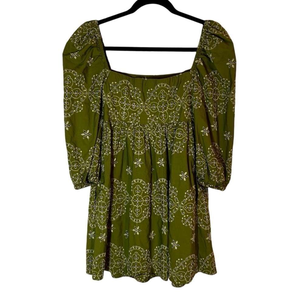 Zara Women's Blogger's Favorite Green Embroidered Puff Sleeve Dress- Size XS - Picture 11 of 16